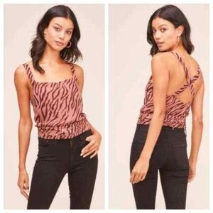ASTR The Label Tank Top Large Zebra Pink Sleeveless Crop Strappy Blouse Slouchy